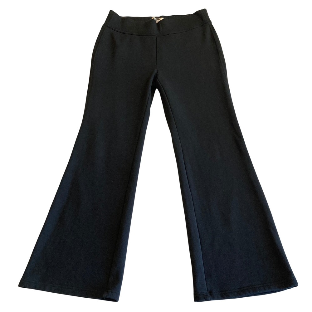 Lands End Womens M 10-12 Serious Sweats Black Flare Leg Yoga Pants Athletic Gym